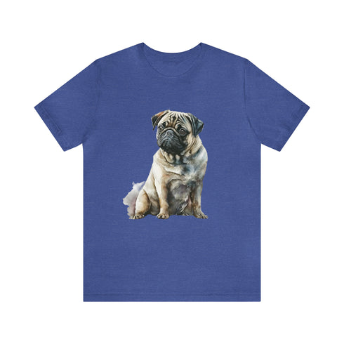 Loving Pug in Watercolor - Short Sleeve Tee Heather True Royal
